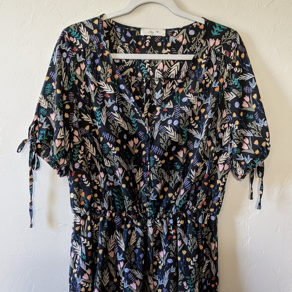 Modcloth Black Floral Peplum Top